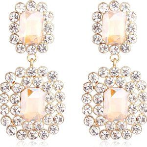 Crystals Teardrop Dangle Statement Earrings, Rhinestone Chandelier Fashion
